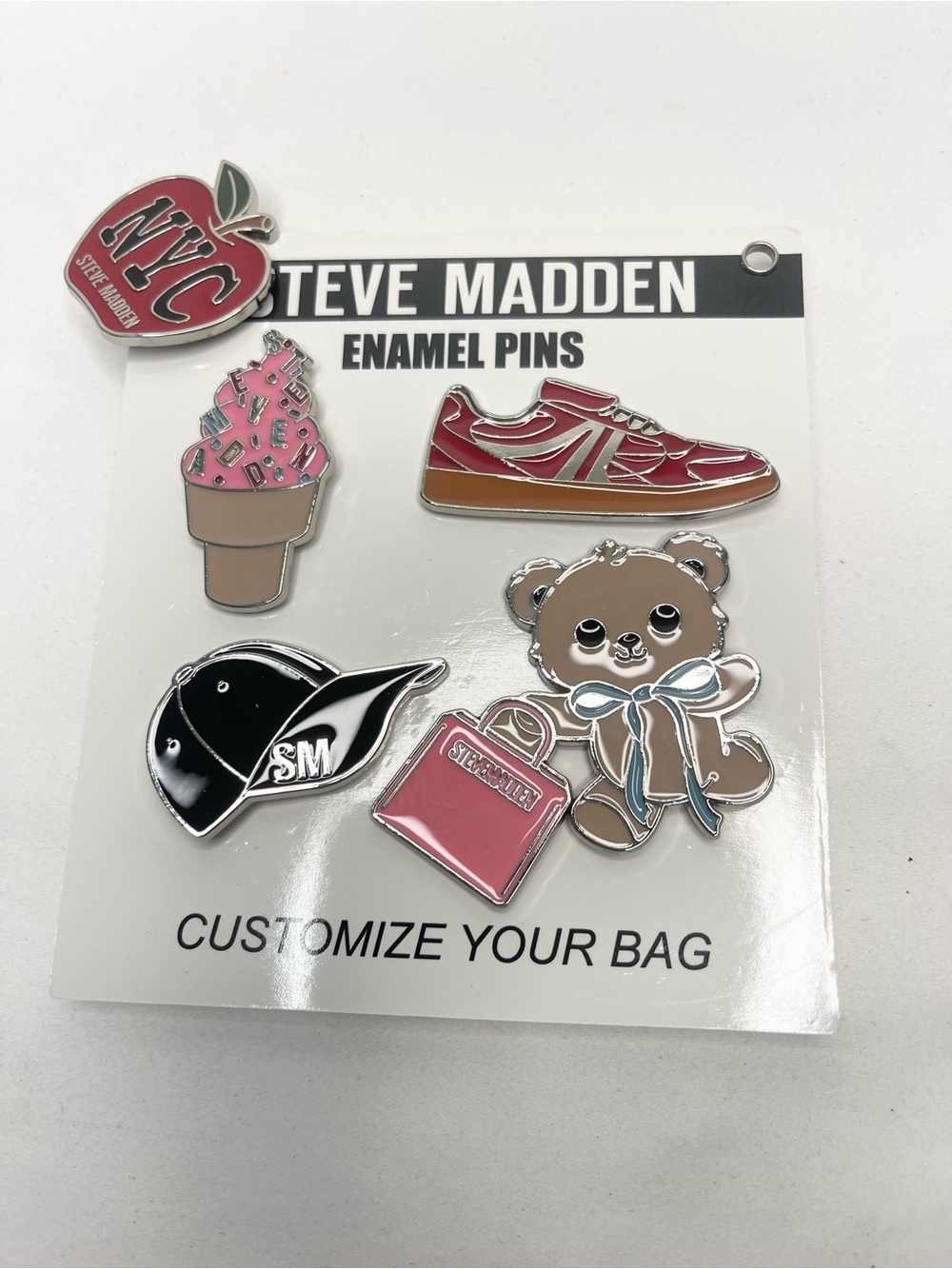 Steve Madden Pink Red Black Tan Enamel Pin Set